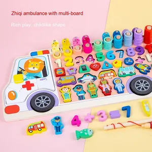 Hot Selling Montessori Baby Wooden Bus Fishing Shape Matching Board Game Educational Math Learning Toys for Kids Boys Girls - Product Image 3