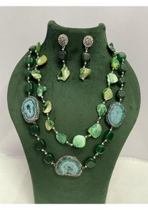 Handcrafted Pink Agate Geode <b>Statement</b> <b>Necklace</b> Set with Shell Bead Accents and Matching Earrings Artisan Jewelry Collection - Product Image 5