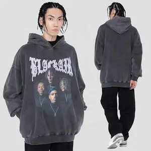 Hip Hop kazak Hoodie yıkanmış baskılı Streetwear svetşört pamuk polar kış sonbahar siyah Hoodie