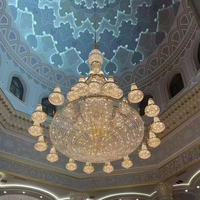 Lustre suspendu en cristal doré sur mesure de luxe pour mosquée, palais, hôtel, hall d'entrée, salle de banquet, décoration et éclairage