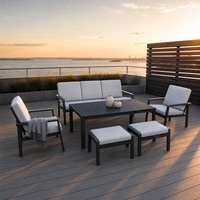 Ensemble de canapé de jardin gris moderne à trois places avec coussins imperméables, structure en métal, mobilier d'extérieur pour salon, bord de piscine, hôtel