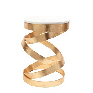 Luxurious Modern Eco-Friendly Golden Metal Coffee <b>Table</b> with <b>White</b> Round Marble Top for Home & Hotel Decor - Product Image 1