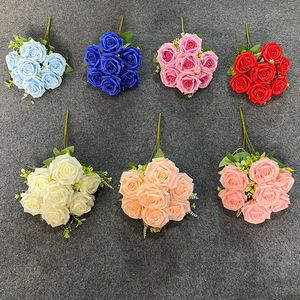Bouquet de roses artificielles à 7 têtes, fleurs en soie à bords bouclés, décoration d'intérieur, décoration de mariage - Product Image 2