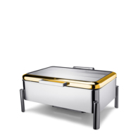 Matériel de restauration : Réchaud de buffet rectangulaire en acier inoxydable argenté et doré, 9,0 L, pour traiteur et buffet