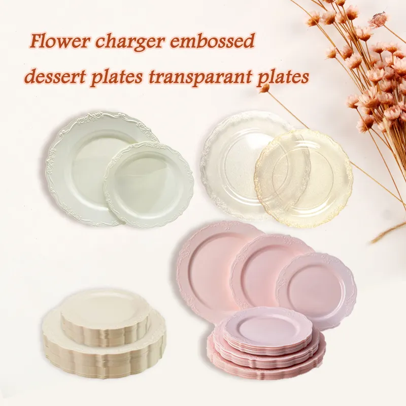 Plato cargador exclusivo Platos de plástico blanco Platos de restaurante reutilizables