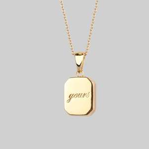 Collar de acero inoxidable personalizado Unisex, grabado geométrico, logotipo, chapado en oro, octagonal - Product Image 1