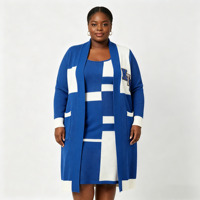 Ensemble tricoté 2 pièces sur mesure OEM avec broderie, grande taille, color block, cardigan long et robe tricotée pour femme