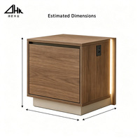 Table de chevet moderne en bois de noyer avec lumière LED, ports USB A et USB C, fermeture douce, rangement minimaliste pour chambre à coucher