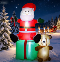Père Noël gonflable assis sur une boîte cadeau avec un ours et une canne en sucre, décoration lumineuse de jardin de Noël pour la fête des fêtes, accessoire de présentation