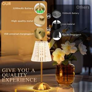 Lámpara de Mesa Inalámbrica al por Mayor, Recargable, Funciona con Batería, 3 Modos de Color, LED Regulable sin Escalonamientos, Táctil, Portátil, de Cristal - Product Image 2