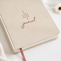 Journal personnalisé en lin avec couverture rigide beige en tissu naturel, cadeau OEM en gros