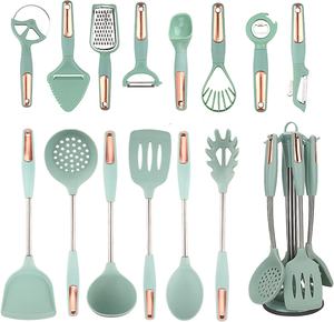 Lot de 15 spatules en acier inoxydable avec poignées Ustensiles de cuisine en silicone antiadhésifs avec support - Product Image 1