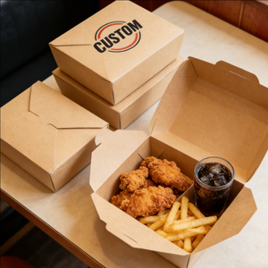 กล่องอาหารกระดาษพับได้แบบใช้แล้วทิ้ง ยี่ห้อ Takeaway Craft แบบ 2 ช่อง เป็นมิตรกับสิ่งแวดล้อม ย่อยสลายได้เอง พร้อมโลโก้สั่งทำ - Product Image 5