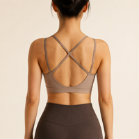 Débardeur de Pilates pour femme, col rond, double bretelle croisée au dos, respirant, avec bande élastique large à la base, vente en gros