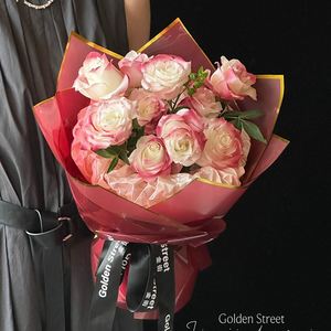 Papier d'emballage pour fleurs de luxe 2024, 58*58cm, film brillant, design à bord doré, imprimé, pour fleuristes - Product Image 5