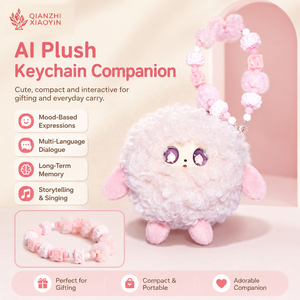 Llavero de Peluche de Oveja Rizada Rosa con IA, Compañero con Clonación de Voz en Más de 80 Idiomas (ChatGPT), Memoria de Largo Plazo y Múltiples Roles, Cadena de Cuentas Esponjosa - Product Image 1