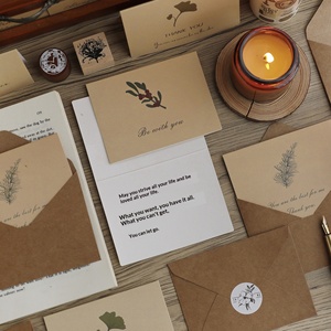 Ensemble de cartes de vœux rétro à motifs végétaux, avec enveloppes kraft, motif floral simple et élégant, pour la Saint-Valentin et les <span class=keywords><strong>confessions</strong></span> d'étudiants, style simple - Product Image 3