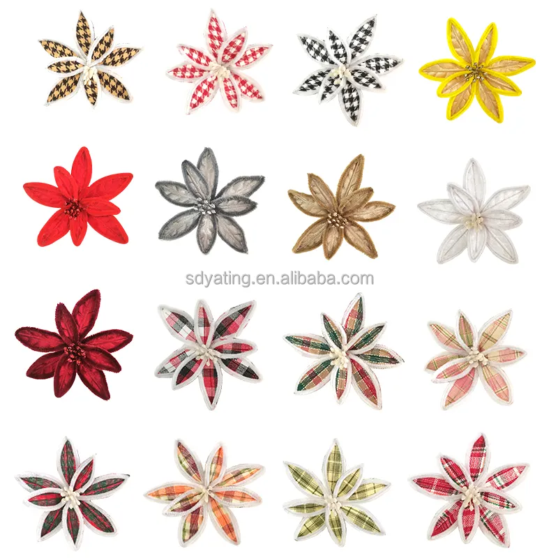 Artificial Flower red gold Christmas flowers Xmas picks for Christmas tree ornaments decorations Christmas Flowers