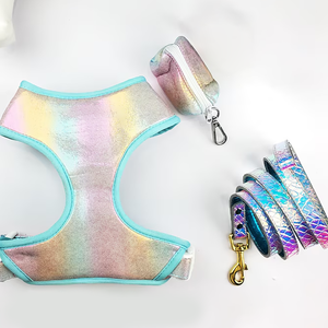 Arnés de perro opcional con patrón de unicornio personalizado brillante, correa a juego y bolsa para caca, arnés de perro personalizado suave transpirable - Product Image 1