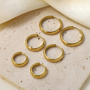 Huggie Earrings Gold Plated Zinc Alloy Stainless Steel <b>Post</b> Geometric Shape Women's Fashion Hoop Earrings - Product Image 1