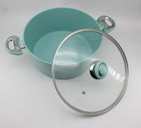 Pot à soupe binaural en aluminium de 28cm avec couvercle en verre revêtement céramique antiadhésif