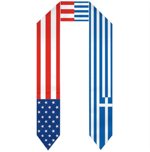 定制环保聚酯毕业披肩，希腊和美国国旗图案，男女皆宜；毕业庆典欢迎礼物 - Product Image 1