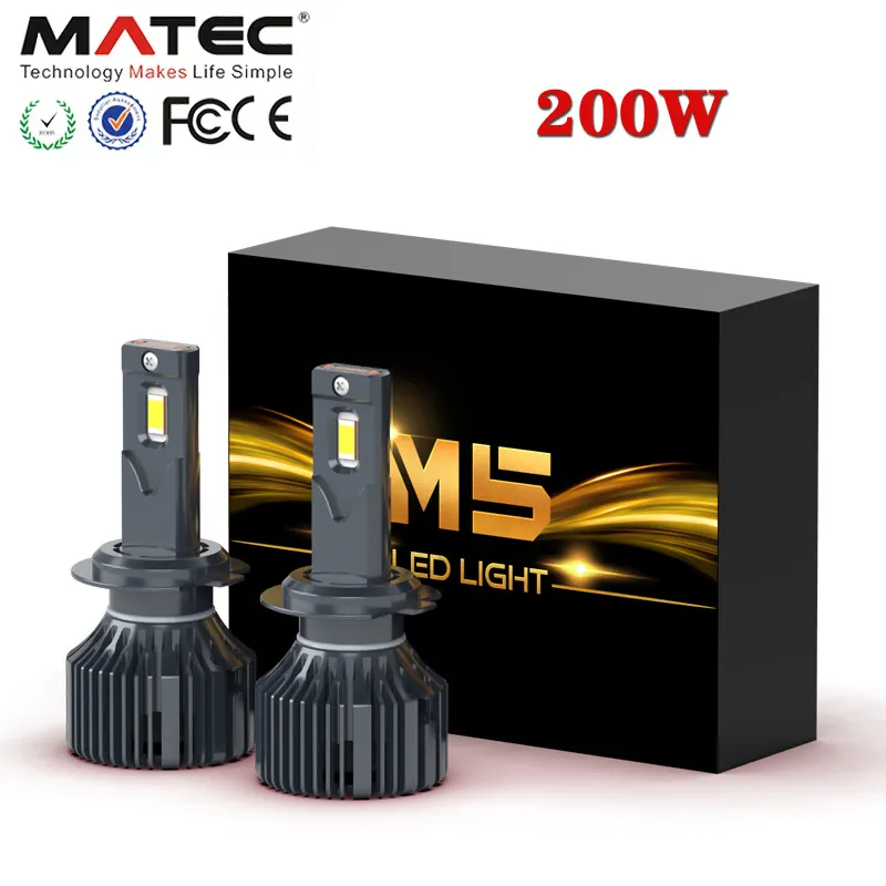 Matec M5 자동 슈퍼 밝은 200w 20000lm H7 전구 헤드 라이트 램프 H1 H4 H11 9005 자동차 Led 헤드 라이트 전구 Canbus