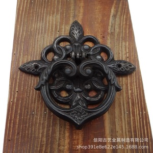 Poignée de porte en laiton de style chinois, art et art ancien, anneau de traction en cuivre massif en forme de fleur pour porte en bois - Product Image 3