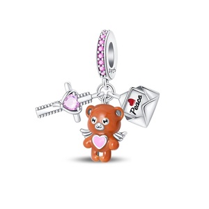 ลูกปัดเงิน S925ใหม่จี้เพชรสีหัวใจรักชายและหญิงจี้เพชรแบบทำมือสร้อยข้อมือเหมาะสำหรับเครื่องประดับสำหรับผู้หญิงของขวัญ - Product Image 4
