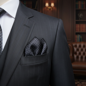 Elegant Neck Pocket Square with <b>Silver</b> Pattern on Black - Product Image 3