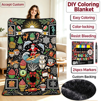 Couverture en flanelle double couche personnalisable, motif créatif à colorier soi-même, pour adultes et enfants