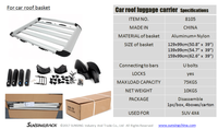 Panier de toit universel en aluminium DreamRider pour voiture 4x4, porte-bagages de toit amovible 130x90cm 100kg