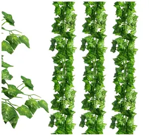 Mejor Venta de hiedra falsa hojas de hiedra artificiales guirnaldas de vegetación vides de hiedra artificiales para la decoración de la pared del jardín del banquete de boda