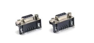 ขั้วต่อ D-SUB 9P แบบตัวเมียสำหรับ PCB แบบงอ: DR-9S แบบตัวเมีย ล็อคแบบง่าม ฉนวนสีดำเคลือบทองบางส่วน 90 องศา - Product Image 3