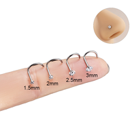 ASTM F136 cincin kancing hidung bilah sekrup CZ bulat Hypoallergenic untuk wanita G23 perhiasan tindik hidung Titanium