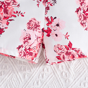 ชุดเซ็ตสองชิ้นหลากสีสันสำหรับเด็กผู้หญิง เสื้อท่อนบนประดับโบว์สวยงามพร้อมแขนบานจับคู่กับกางเกงขาสั้นลายดอกไม้ - Product Image 6