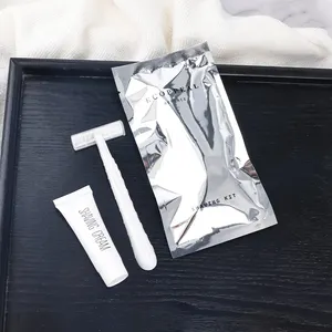 Экологически чистый перерабатываемый пакет из алюминиевой пленки, одноразовая пластиковая бритва с кремом для бритья 10 г для отелей