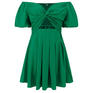 <span class=keywords><strong>Abbigliamento</strong></span> estivo da donna abito <span class=keywords><strong>Casual</strong></span> tinta unita abito <span class=keywords><strong>Sexy</strong></span> a sbuffo con maniche a sbuffo abito plissettato - Product Image 6