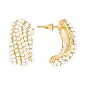 New Stylish Trendy Snail Stud Earrings Geometric Inlaid <b>Millet</b> Pearl C-Shaped Earrings Gold Plated Fashion Jewelry for Gift - Product Image 5