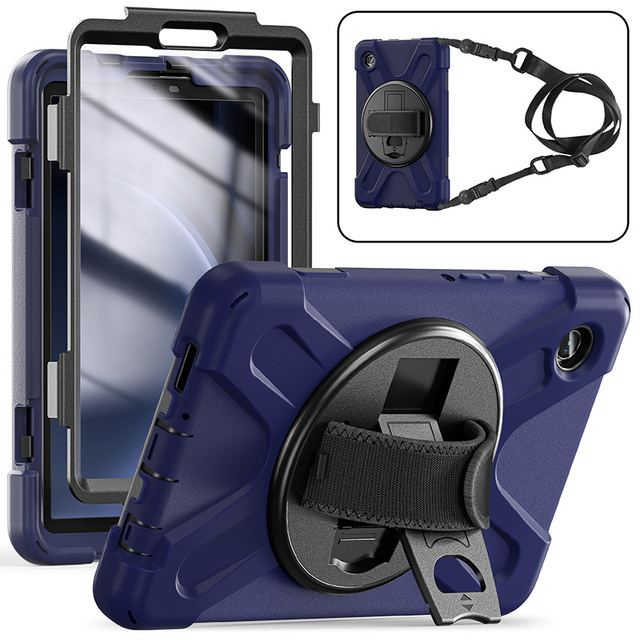 Hot Model Shockproof Rugged Silicone Tablet Case for Samsung Galaxy Tab A9 8.7 Inch SM-X110 X115 Rotating Stand Shoulder Strap