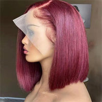 Perruques en cheveux humains indiens vierges Remy Raw Straight non traités, avec dentelle frontale 13*4, couleur bordeaux 99j, prix de gros