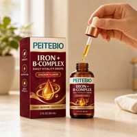 PEITEBIO Gouttes de fer et complexe B saveur poulet, absorption rapide, supplément liquide sûr pour l'énergie et la vitalité quotidienne, 2 FL OZ 60