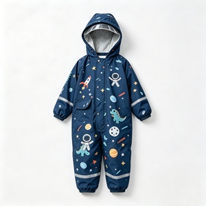 Imperméable une pièce pour enfants, motif dinosaure et espace, avec bandes réfléchissantes et visière transparente, idéal pour le jardin et le cyclisme des tout-petits - Product Image 2