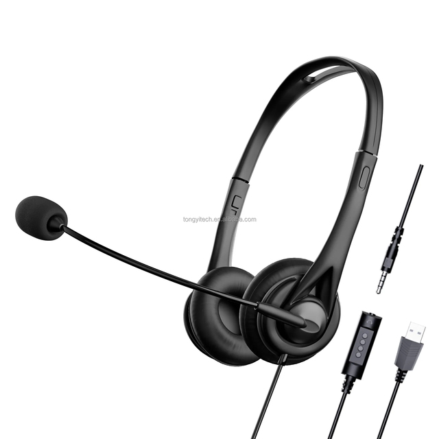 3.5mm/USB/Type-C/RJ Wired Headset ENC Noise-Canceling Mic In-Line Volume Control for Call Center Telesales & Music