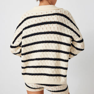 เสื้อสเวตเตอร์ผู้หญิงลายทางถักนิตติ้ง คอกลม แขนยาว สั่งทำโลโก้ได้ เสื้อไหมพรมถักสำหรับฤดูหนาว - Product Image 3