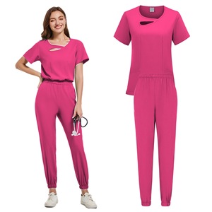 Women's <b>Scrub</b> Set Moisture Wicking Knitted Split Uniforms For Medical Dental Salon Staff With Cutout Neckline S XXL - Product Image 5