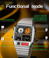 Montre personnalisée à marque privée Ana-Digi avec capteur de température, étanche 50M, boîtier carré rétro en alliage, bracelet en acier inoxydable, montre tendance