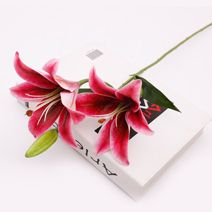 QIHAO 3D Artificial Lily 3-Headed Silk Flower High Quality Wedding <b>Decoration</b> <b>Table</b> Centerpiece - Product Image 2