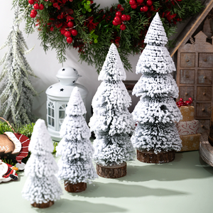 HB-402 Miniature <strong>White</strong> Artificial Small <strong>Christmas</strong> Pine <strong>Tree</strong> with Base for Mantel Village Dining Table Holiday Decorations - Product Image 3