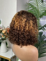 Perruque bob 100% cheveux humains naturels, haute densité, closure 5*5, ondulée/bouclée